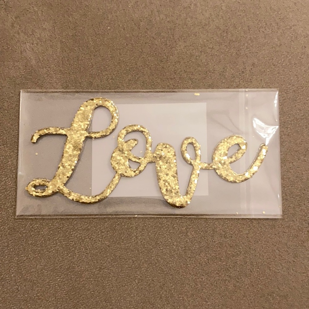 NEW 2 PC Gold Sequin Glitter Words - Love